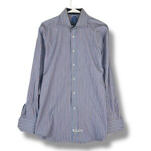 English Laundry Shirt Gray Blue Striped Flip Cuff Mens 15.5 34/35 M Medium